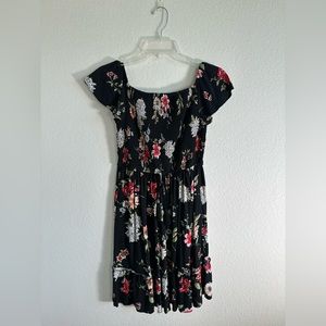 Black Floral Dress Cap Sleeves